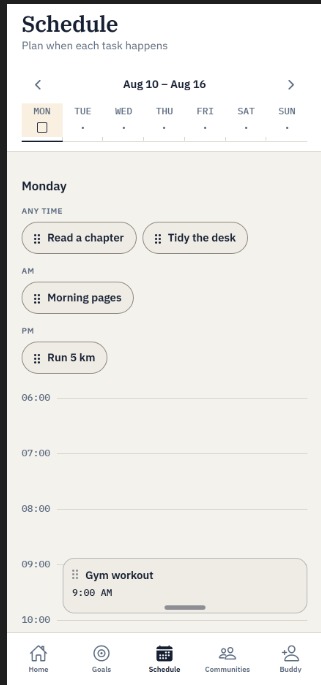 Menthora weekly task calendar