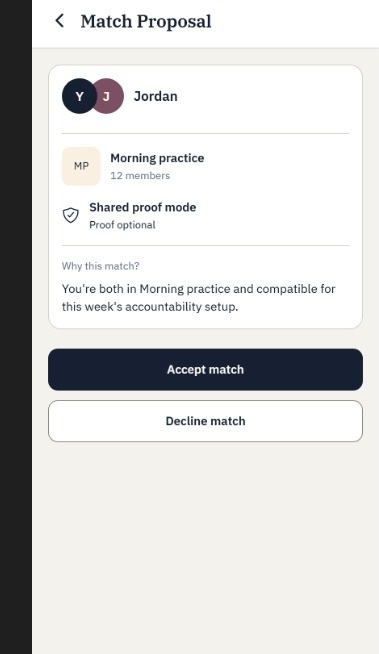 Reviewing and accepting a compatible buddy match in Menthora