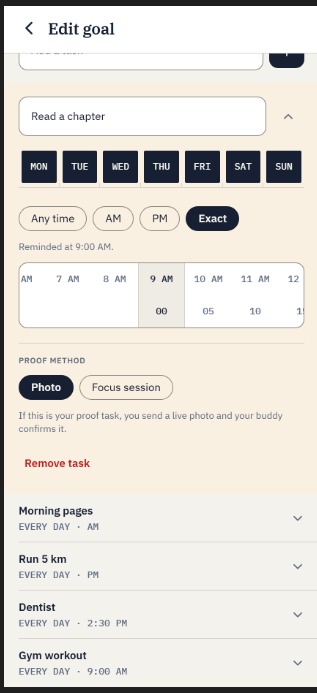 Choosing the days and times for a task in Menthora